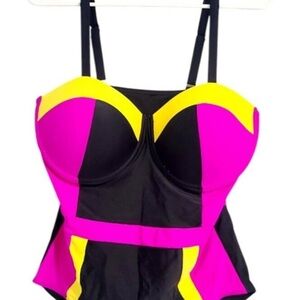 Vibrant Pink and Yellow Colorblock Swimsuit